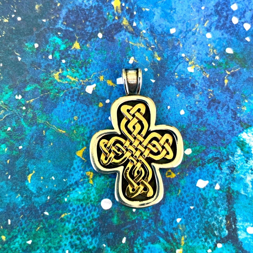 RARE James Avery Unisex Sterling Cross with 14k Gold Woven Pattern. Stunning!